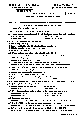 Đề kiểm tra giữa học kỳ I môn Hóa học Lớp 12 - Mã đề 209 - Năm học 2019-2020 - Trường quốc tế Á Châu